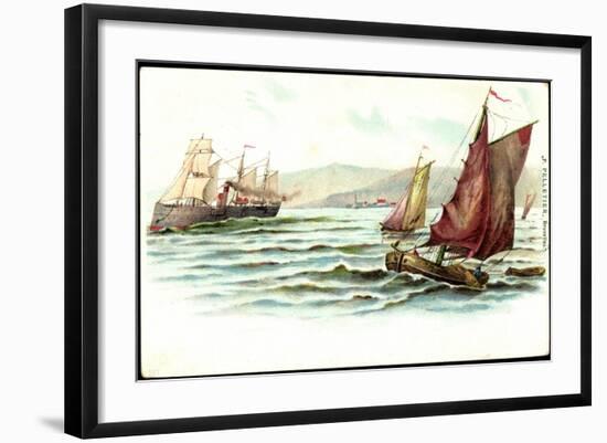 Künstler Pelletier, F., Segelboote, Dampfschiff-null-Framed Giclee Print