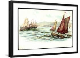 Künstler Pelletier, F., Segelboote, Dampfschiff-null-Framed Giclee Print