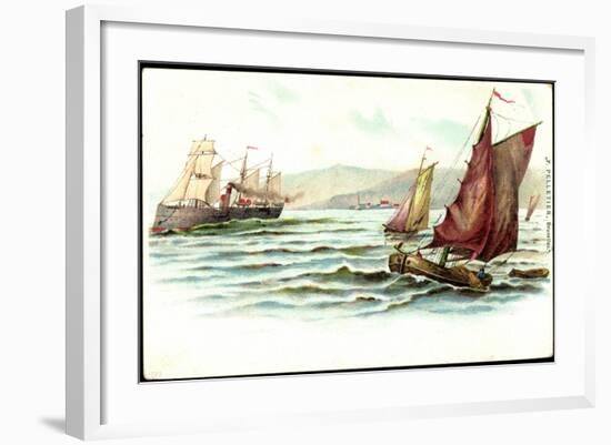 Künstler Pelletier, F., Segelboote, Dampfschiff-null-Framed Giclee Print