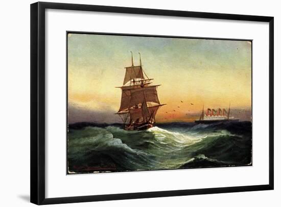 Künstler Segelschiff, 2 Master, Dampfschiff-null-Framed Giclee Print