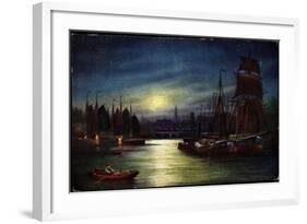 Künstler Segelschiffe Im Hafen, Mond, Tsn Serie 820-null-Framed Giclee Print