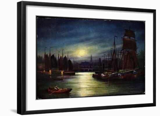 Künstler Segelschiffe Im Hafen, Mond, Tsn Serie 820-null-Framed Giclee Print