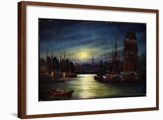 Künstler Segelschiffe Im Hafen, Mond, Tsn Serie 820-null-Framed Giclee Print