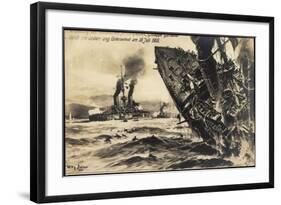 Künstler Stöwer, Ital. Kreuzer Garibaldi, U Boot, 1915-null-Framed Giclee Print