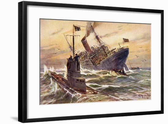 Künstler Stöwer, W., Deutsches U Boot Versenkt Schiff-null-Framed Giclee Print