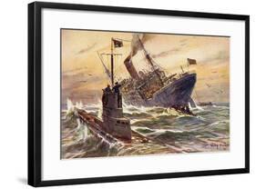 Künstler Stöwer, W., Deutsches U Boot Versenkt Schiff-null-Framed Giclee Print