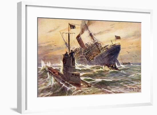 Künstler Stöwer, W., Deutsches U Boot Versenkt Schiff-null-Framed Giclee Print