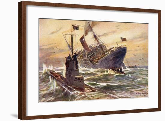 Künstler Stöwer, W., Deutsches U Boot Versenkt Schiff-null-Framed Giclee Print