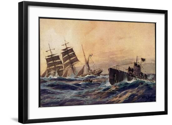 Künstler Stöwer, W., U Boot, Atlantik, Französ. Bark--Framed Giclee Print