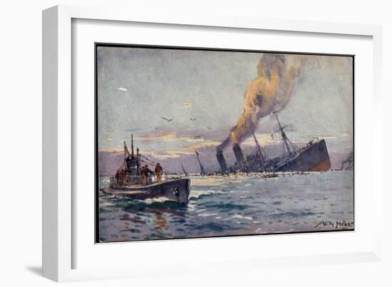 Künstler Stöwer, Willy, Deutsches U Boot, Mittelmeer-null-Framed Giclee Print