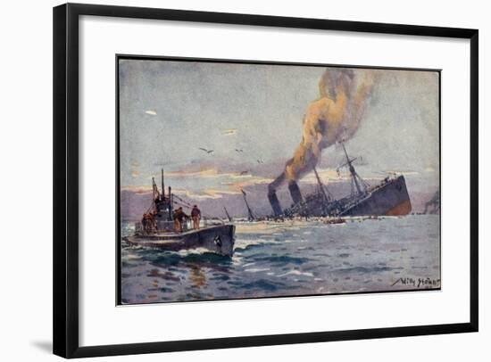 Künstler Stöwer, Willy, Deutsches U Boot, Mittelmeer-null-Framed Giclee Print