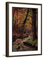 Künstler Waldidylle, Rehe Trinken Am Bach, Wald, Herbst, Laubfall-null-Framed Giclee Print