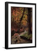 Künstler Waldidylle, Rehe Trinken Am Bach, Wald, Herbst, Laubfall-null-Framed Giclee Print