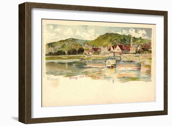 Künstler Wehlen Elbe, Elbestrand, Dampfer, Berge-null-Framed Giclee Print