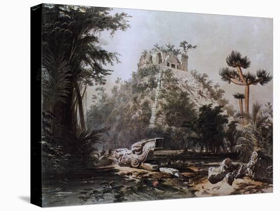 Kukulcan Pyramid in Chichen Itza by F Catherwood from Incidents of Travel in Central America-null-Stretched Canvas