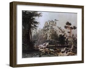 Kukulcan Pyramid in Chichen Itza by F Catherwood from Incidents of Travel in Central America-null-Framed Giclee Print