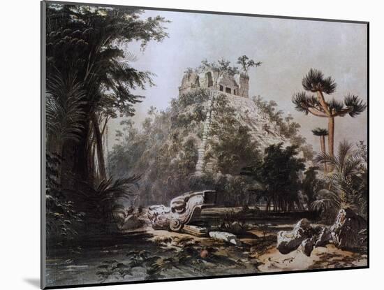 Kukulcan Pyramid in Chichen Itza by F Catherwood from Incidents of Travel in Central America-null-Mounted Giclee Print