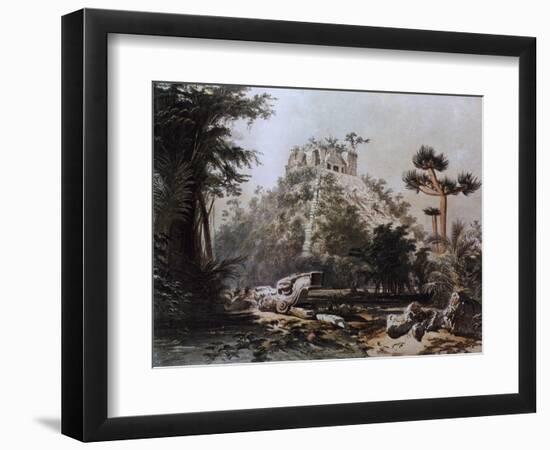 Kukulcan Pyramid in Chichen Itza by F Catherwood from Incidents of Travel in Central America-null-Framed Giclee Print