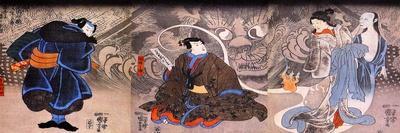 Mitsukini Defying the Skeleton Spectre, circa 1845-Kuniyoshi Utagawa-Giclee Print