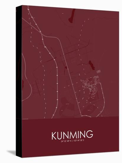 Kunming, China Red Map-null-Stretched Canvas