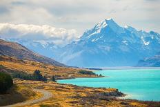 Scenic View of Mount Cook Viewpoint with the Lake Pukaki and the Road Leading to Mount Cook Village-Kuntalee Rangnoi-Photographic Print