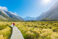 Scenic View of Mount Cook Viewpoint with the Lake Pukaki and the Road Leading to Mount Cook Village-Kuntalee Rangnoi-Photographic Print