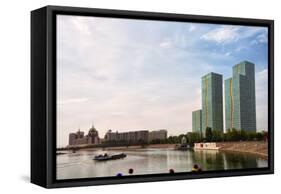 Kursk Building along Ishim River, Astana, Kazakhstan-Keren Su-Framed Stretched Canvas