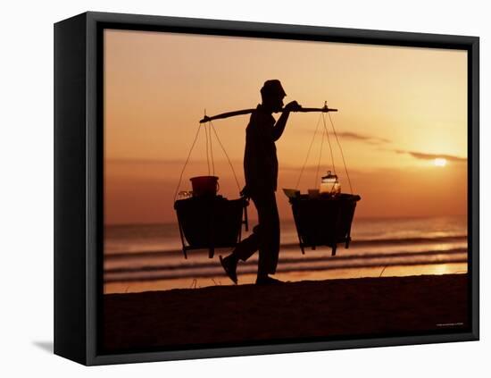 Kuta Beach, Local Vendor, Sunset, Bali, Indonesia-Steve Vidler-Framed Stretched Canvas