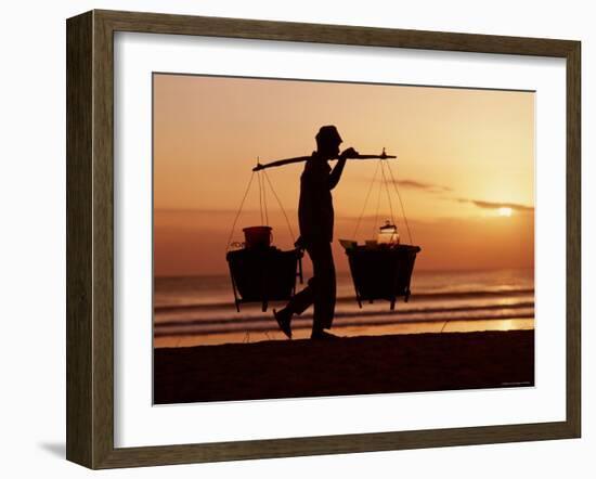 Kuta Beach, Local Vendor, Sunset, Bali, Indonesia-Steve Vidler-Framed Photographic Print