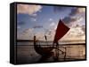 Kuta Beach, Outrigger Boat and Boatman, Sunset, Bali, Indonesia-Steve Vidler-Framed Stretched Canvas