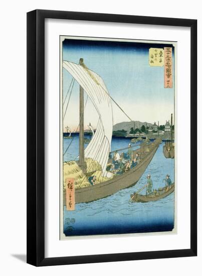 Kuwana Landscape, from '53 Famous Views'-Ando Hiroshige-Framed Giclee Print