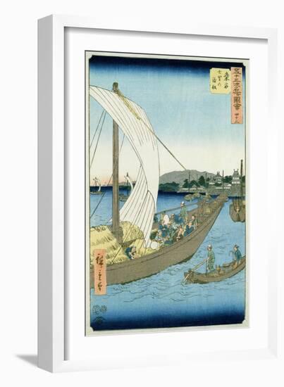 Kuwana Landscape, from '53 Famous Views'-Ando Hiroshige-Framed Giclee Print