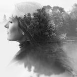 Double Exposure of Young Female and the Forest near the Lake(Tilt-Shift Lens)-Kuzma-Framed Stretched Canvas