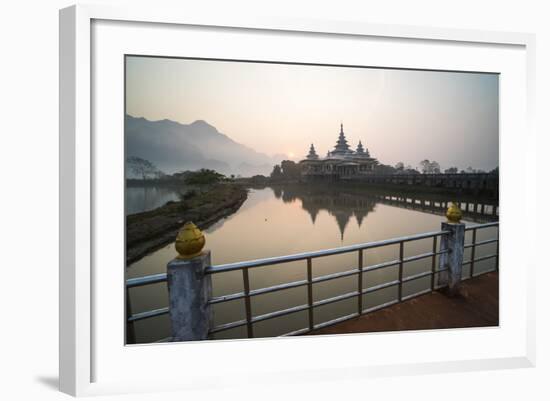 Kyauk Kalap Buddhist Temple in the Middle of a Lake at Sunrise, Hpa An, Kayin State (Karen State)-Matthew Williams-Ellis-Framed Photographic Print