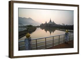 Kyauk Kalap Buddhist Temple in the Middle of a Lake at Sunrise, Hpa An, Kayin State (Karen State)-Matthew Williams-Ellis-Framed Photographic Print