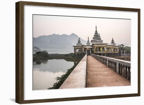 Kyauk Kalap Buddhist Temple in the Middle of a Lake at Sunrise, Hpa An, Kayin State (Karen State)-Matthew Williams-Ellis-Framed Photographic Print