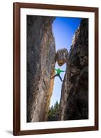 Kyle Vassilopoulos Having Fun Climbing Below A Large Chock Stone Slot Canyon At Natural Bridge SP-Ben Herndon-Framed Photographic Print