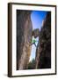 Kyle Vassilopoulos Having Fun Climbing Below A Large Chock Stone Slot Canyon At Natural Bridge SP-Ben Herndon-Framed Photographic Print