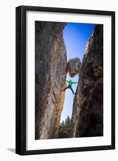 Kyle Vassilopoulos Having Fun Climbing Below A Large Chock Stone Slot Canyon At Natural Bridge SP-Ben Herndon-Framed Photographic Print