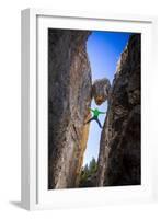 Kyle Vassilopoulos Having Fun Climbing Below A Large Chock Stone Slot Canyon At Natural Bridge SP-Ben Herndon-Framed Photographic Print