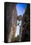 Kyle Vassilopoulos Having Fun Climbing Below A Large Chock Stone Slot Canyon At Natural Bridge SP-Ben Herndon-Framed Stretched Canvas