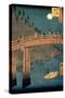 Kyoto Bridge by Moonlight, from the Series "100 Views of Famous Place in Edo," Pub. 1855-Ando Hiroshige-Stretched Canvas