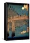 Kyoto Bridge by Moonlight, from the Series "100 Views of Famous Place in Edo," Pub. 1855-Ando Hiroshige-Framed Stretched Canvas