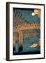 Kyoto Bridge by Moonlight, from the Series "100 Views of Famous Place in Edo," Pub. 1855-Ando Hiroshige-Framed Giclee Print