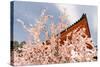 Kyoto, JAPAN - APRIL 19Th : Pink Paper Pray for Good Luck Tied on a Dry Twig in Heian Jingu Shrine,-elwynn-Stretched Canvas