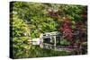 Kyoto, Japan. Eikando Temple, stone bridge over pond leading to temple-Miva Stock-Stretched Canvas