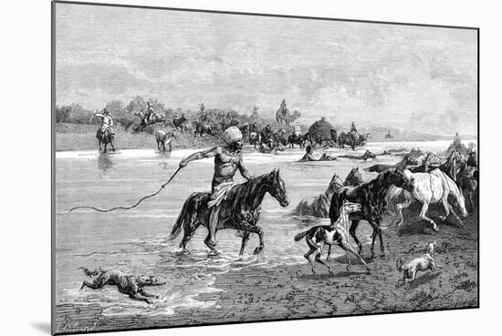 Kyrgyz Crossing a River, Kyrgyzstan, 1895-null-Mounted Giclee Print