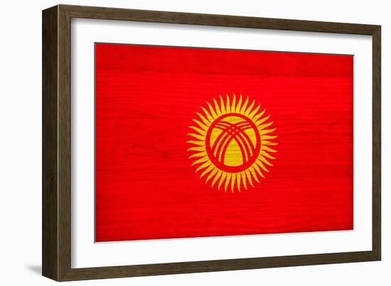 Kyrgyzstan Flag Design with Wood Patterning - Flags of the World Series-Philippe Hugonnard-Framed Premium Giclee Print