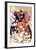 Kyusenpo Sacucho Charging Through the Snow on a Black Stallion-Kuniyoshi Utagawa-Framed Giclee Print