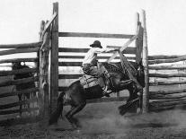 Horses Crossing the River at Round-Up Camp-L.a. Huffman-Framed Stretched Canvas